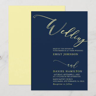 Einfache Hochzeit der modernen Yellow Gray Navy Einladung