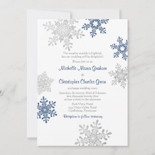Einfache Hochzeit der Navy Blue Silver Winter Snow Einladung