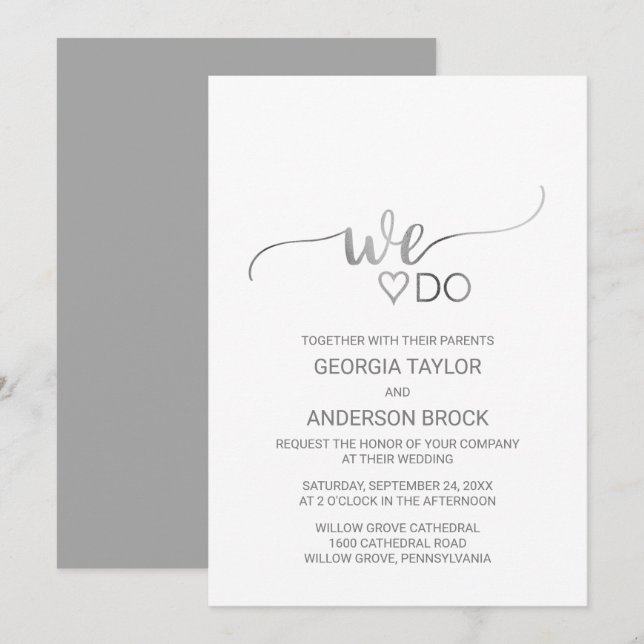 Einfache Hochzeit der Silberfolie "We Do" Einladung (Vorne/Hinten)