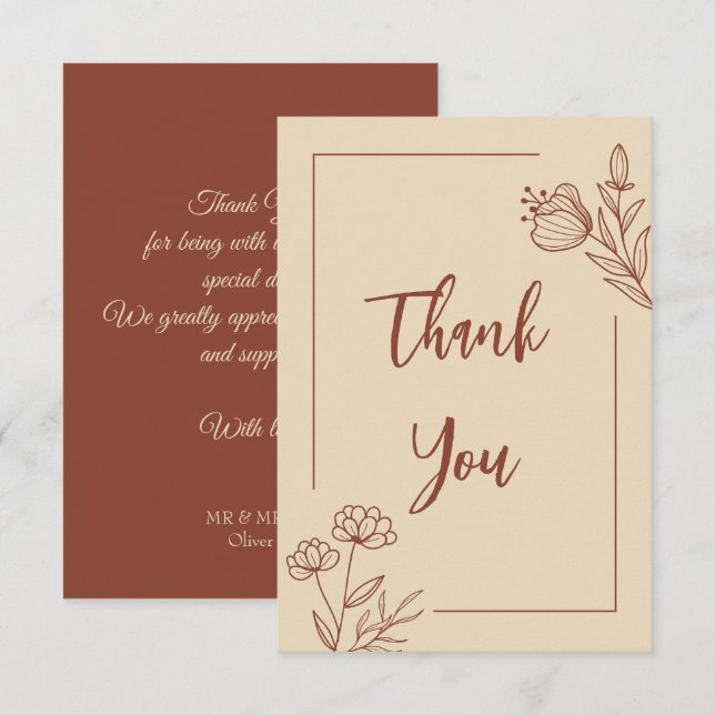 Einfache Hochzeit der Terrakotta Dankeskarte (Vorne/Hinten)