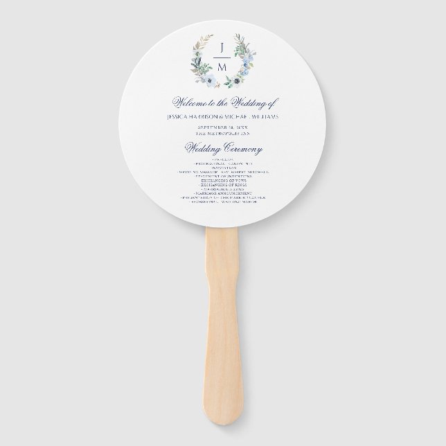 Einfache Hochzeit der Wasserfarben-Monogram-Blumen Fächer (Vorderseite)