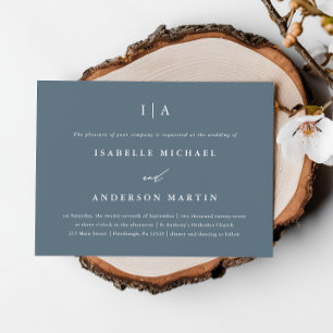Einfache Hochzeit des dunkelblauen Monogram-Fotos Einladung