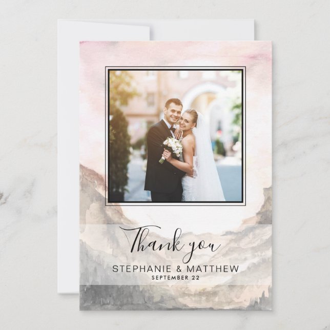 Einfache Hochzeit des Fotos Wasserfarbe Dankeskarte (Vorderseite)