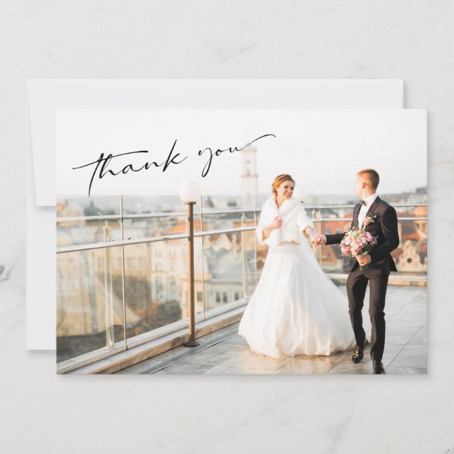 Einfache Hochzeit des modernen Fotos Dankeskarte (Vorderseite)