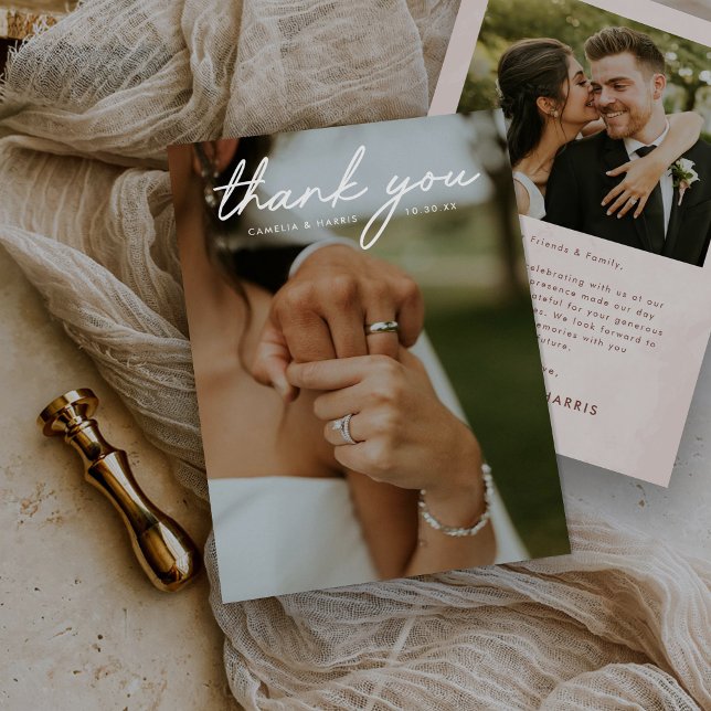 Einfache Hochzeit des modernen Fotos Dankeskarte (Von Creator hochgeladen)