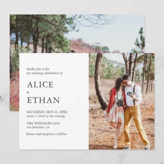 Einfache Hochzeit des modernen Fotos Einladung (Vorne/Hinten)
