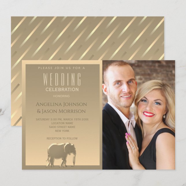 Einfache Hochzeit des modernen Gold-Fotos Einladung (Vorne/Hinten)