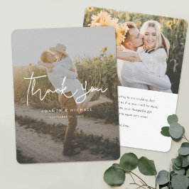 Einfache Hochzeit des modernen Handschriften-Fotos Dankeskarte