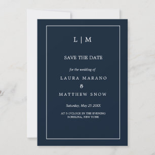 Einfache Hochzeit des Navy Blue Formal Monogram Save The Date