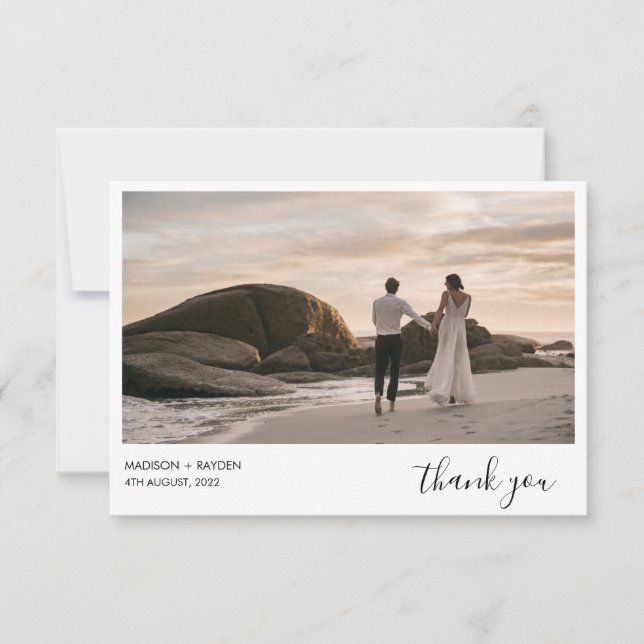 Einfache Hochzeit des Navy Blue Landscape Foto Dankeskarte (Vorderseite)