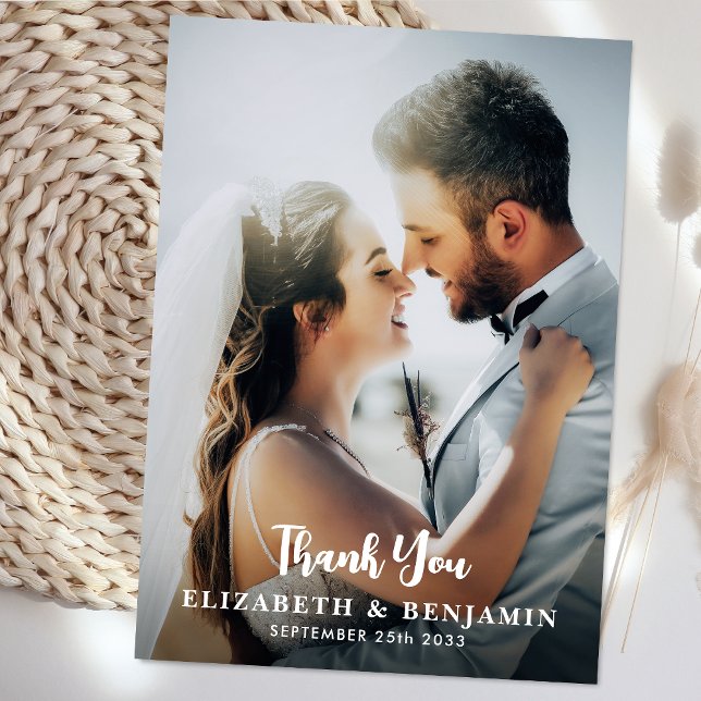 Einfache Hochzeit des Personalisierten Fotos Dankeskarte (Von Creator hochgeladen)