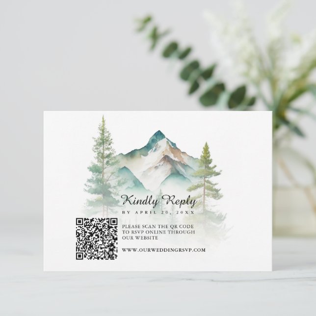 Einfache Hochzeit des QR-Codes für Wasserfarben RSVP Karte (Stehend Vorderseite)