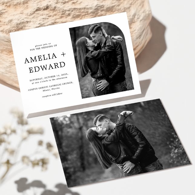 Einfache Hochzeit des Schwarz-weißen Chic-Fotos Einladung (Von Creator hochgeladen)