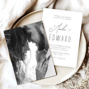 Einfache Hochzeit des Schwarz-weißen Fotos Einladung