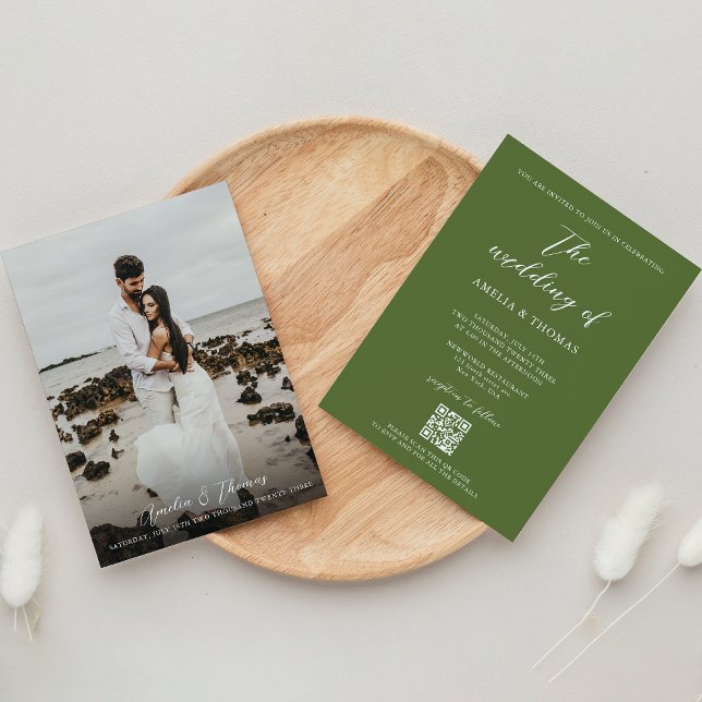 Einfache Hochzeit eines eleganten Script Olive Gre Einladung (Von Creator hochgeladen)