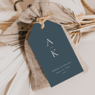 Einfache Hochzeit eines modernen Navy Blue Monogra Geschenkanhänger
