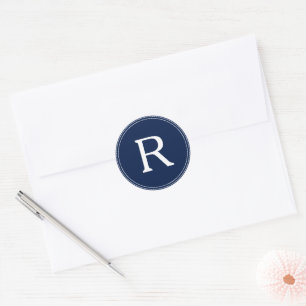 Einfache Hochzeit eines Navy Blue Monogram Runder Aufkleber