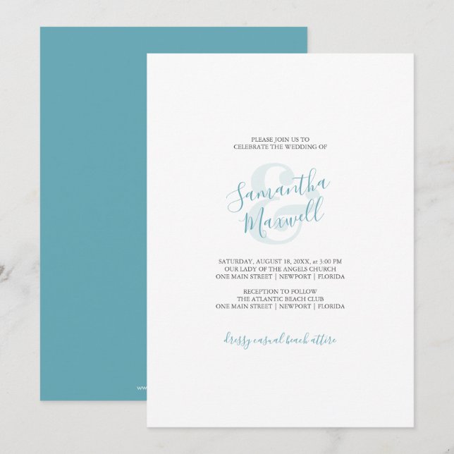 Einfache Hochzeit Einladung tropisches Türkis (Vorne/Hinten)