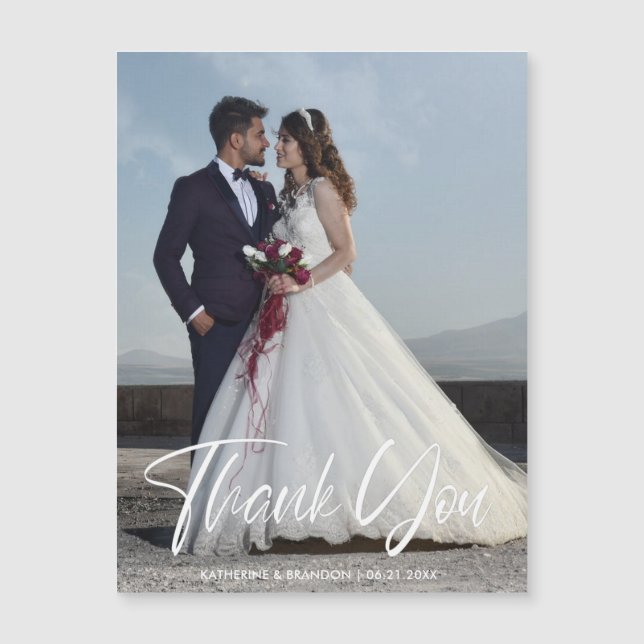 Einfache Hochzeit Foto Danke Magnetkarte (Vorderseite)