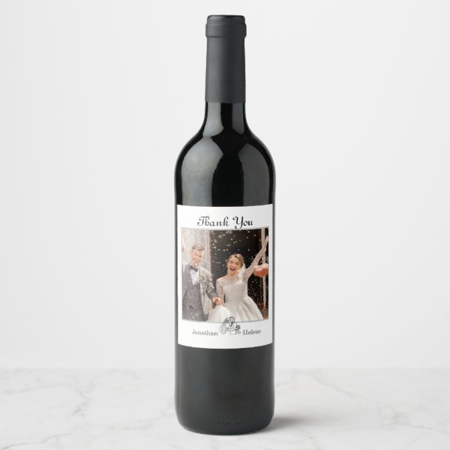 Einfache Hochzeit Foto Weinetikett und Dankeschön (Vorderseite)