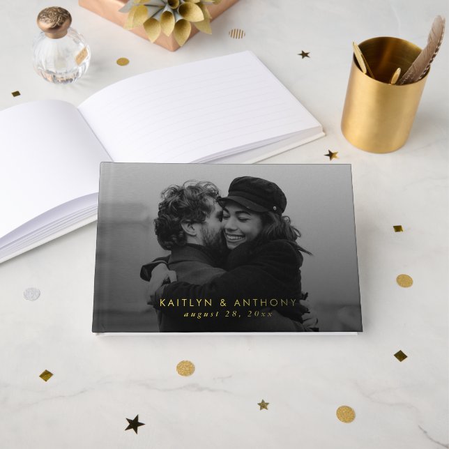 Einfache Hochzeit für moderne Fotos Gästebuch (Vorderseite Offen)