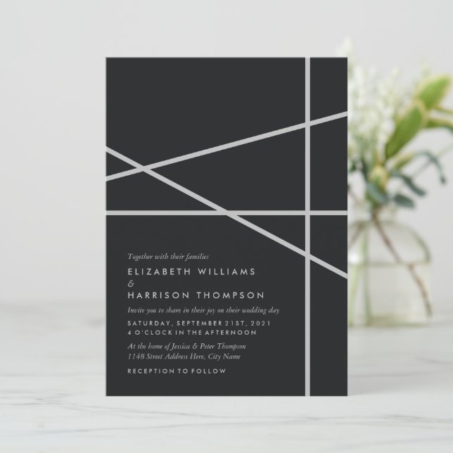 Einfache Hochzeit geometrischer Art Einladung (Stehend Vorderseite)