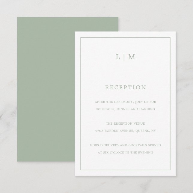 Einfache Hochzeit Green Monogram Elegant Wedding Begleitkarte (Vorne/Hinten)