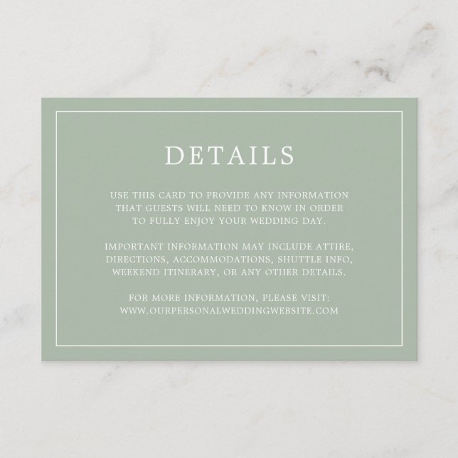 Einfache Hochzeit Green Monogram Elegant Wedding Begleitkarte (Vorderseite)