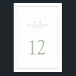 Einfache Hochzeit Green Monogram Elegant Wedding Tischnummer<br><div class="desc">Einfache Hochzeitsfeier mit modernem und dennoch elegantem Design mit zwei Buchstaben Monogramm und Tischnummer, umgeben von einer dünnen Grenze. Alle Designelemente sind grün über einen weißen Hintergrund und können in eine beliebige Farbe des Designbearbeitungstools umgewandelt werden. Ein elegantes und stilvolles Design, das sich ideal für ein minimalistisches Paar eignet. Fügen...</div>
