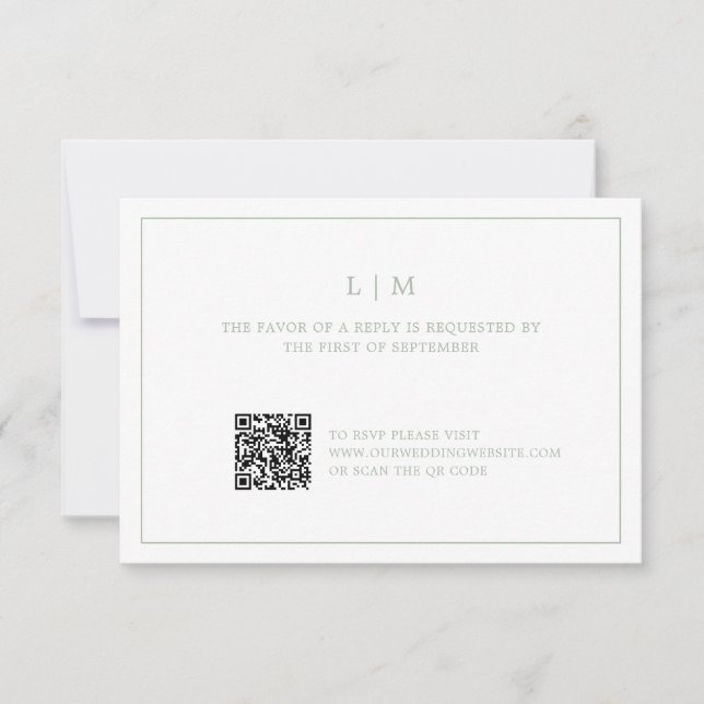 Einfache Hochzeit Grüne Monogram QR Code Elegante  RSVP Karte (Vorderseite)