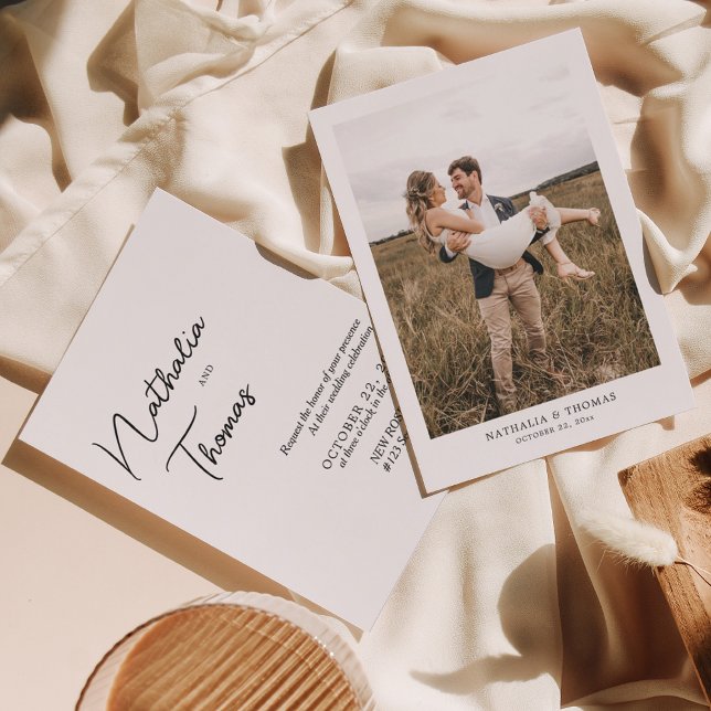 Einfache Hochzeit im eleganten Calligrafy-Foto Einladung (Von Creator hochgeladen)