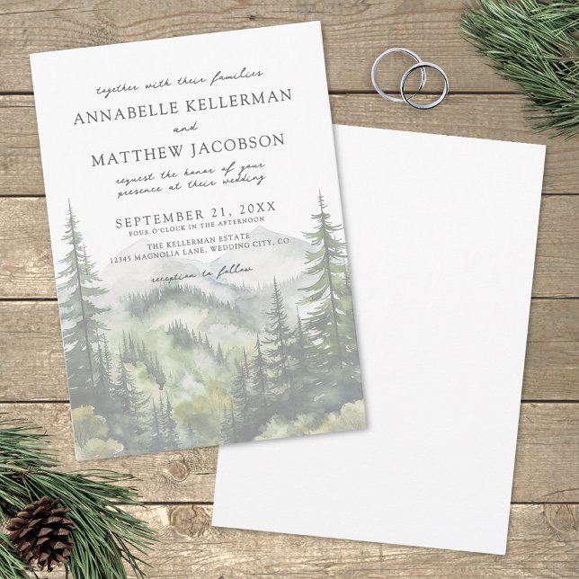 Einfache Hochzeit im eleganten Watercolor Einladung (Simple Elegant Watercolor Mountain Wedding Invitation)