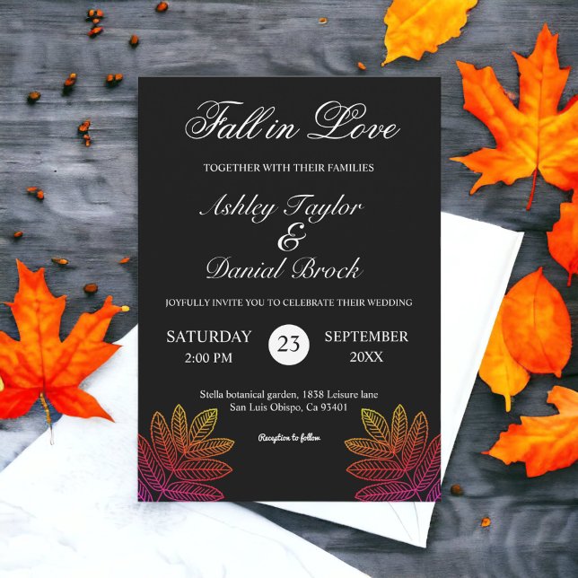 Einfache Hochzeit im Herbst der schwarz-weiß glänz Einladung (Von Creator hochgeladen)