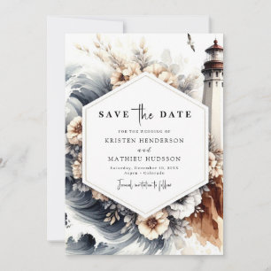 Einfache Hochzeit im Leuchtturm des Ozeans Save The Date