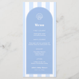 Einfache Hochzeit in Clam Muschel Blau und Weiß Menükarte