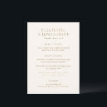 Einfache Hochzeit in Elfenbein und Gold Menükarte<br><div class="desc">Moderne Hochzeitsmenüs mit einem sauberen und schlichten Design mit kühnen Schriftart.</div>