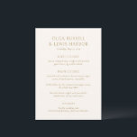 Einfache Hochzeit in Elfenbein und Gold Menükarte<br><div class="desc">Moderne Hochzeitsmenüs mit einem sauberen und schlichten Design mit kühnen Schriftart.</div>