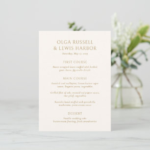 Einfache Hochzeit in Elfenbein und Gold Menükarte
