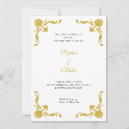 Einfache Hochzeit in Gold und Weiß Einladung
