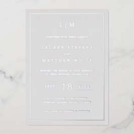 Einfache Hochzeit in hellgrauem Monogramm Folieneinladung