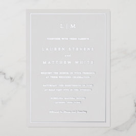 Einfache Hochzeit in hellgrauem Monogramm Folieneinladung