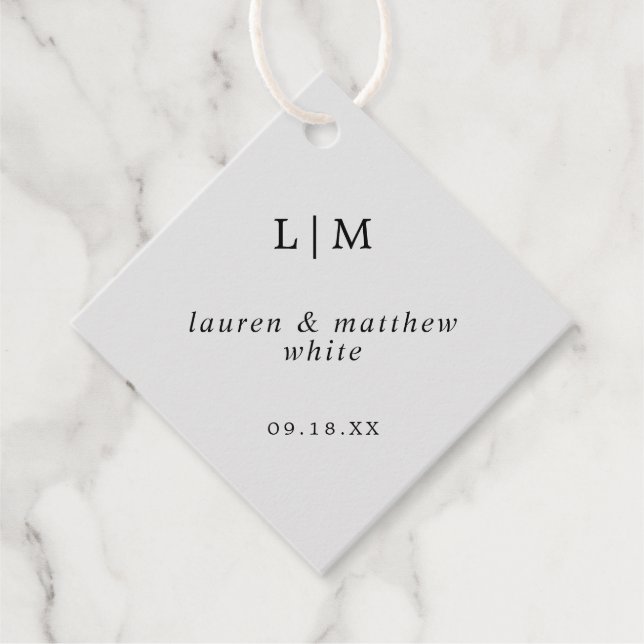 Einfache Hochzeit in hellgrauem Monogramm Geschenkanhänger (Vorderseite)