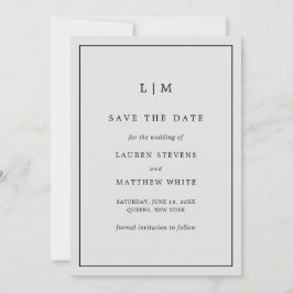 Einfache Hochzeit in hellgrauem Monogramm Save The Date