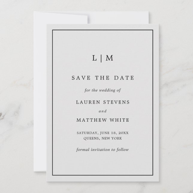 Einfache Hochzeit in hellgrauem Monogramm Save The Date (Vorderseite)