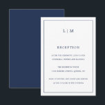 Einfache Hochzeit in Navy Blue Monogram Begleitkarte<br><div class="desc">Einfache Hochzeitskarte mit modernem und dennoch elegantem Design, oben mit Ihrem zweistelligen Monogramm, sowie mit den Informationen Ihres Empfangs, umgeben von einer dünnen Grenze. Alle Designelemente sind in marineblau und können im Designbearbeitungstool geändert werden. Ein elegantes und stilvolles Design, das sich ideal für ein minimalistisches Paar eignet. Diese Karten sind...</div>