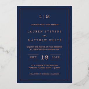 Einfache Hochzeit in Navy Blue Monogram Folieneinladung