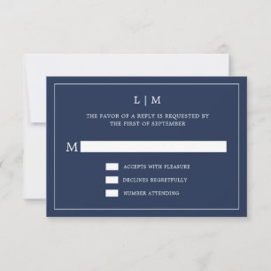 Einfache Hochzeit in Navy Blue Monogram RSVP Karte