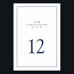 Einfache Hochzeit in Navy Blue Monogram Tischnummer<br><div class="desc">Einfache Hochzeitsfeier mit modernem und dennoch elegantem Design mit zwei Buchstaben Monogramm und Tischnummer, umgeben von einer dünnen Grenze. Alle Designelemente sind marineblau über einem weißen Hintergrund und können in eine beliebige Farbe des Designbearbeitungstools umgewandelt werden. Ein elegantes und stilvolles Design, das sich ideal für ein minimalistisches Paar eignet. Fügen...</div>