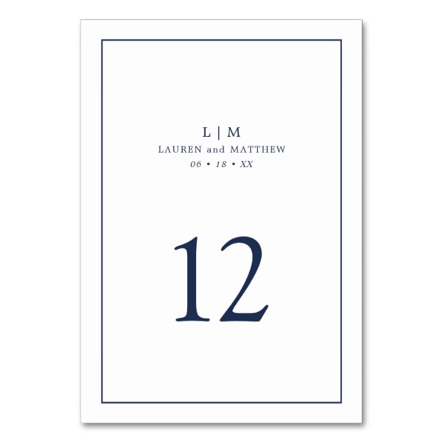 Einfache Hochzeit in Navy Blue Monogram Tischnummer (Vorderseite)