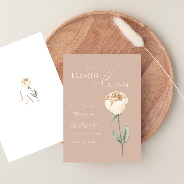Einfache Hochzeit in Rosa Rose Gold Floral Einladung (Simple Elegant Blush Pink Rose Gold Floral Wedding Invitation)